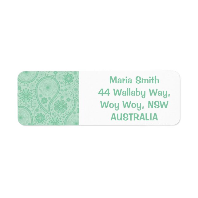 Mint green paisley pattern return address label (Front)