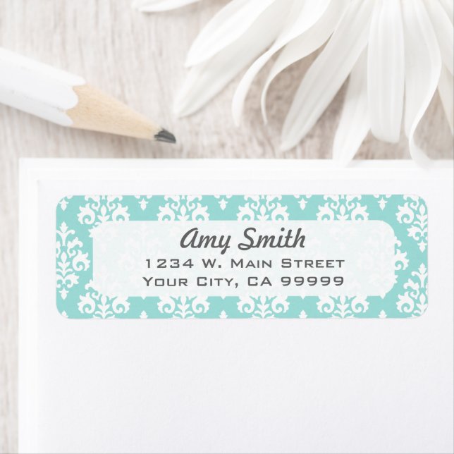 Mint Green Pastel Damask Pattern Return Address Label (Insitu)