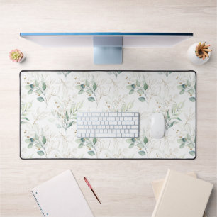 Mint Green Pastel Floral Greenery Pattern Desk Mat