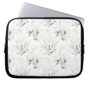 Mint Green Pastel Floral Greenery Pattern Laptop Sleeve