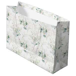 Mint Green Pastel Floral Greenery Pattern Large Gift Bag