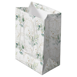 Mint Green Pastel Floral Greenery Pattern Medium Gift Bag