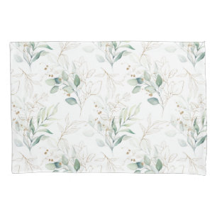Mint Green Pastel Floral Greenery Pattern Pillowcase