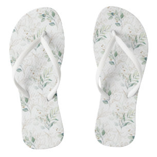 Mint Green Pastel Floral Greenery Pattern Thongs