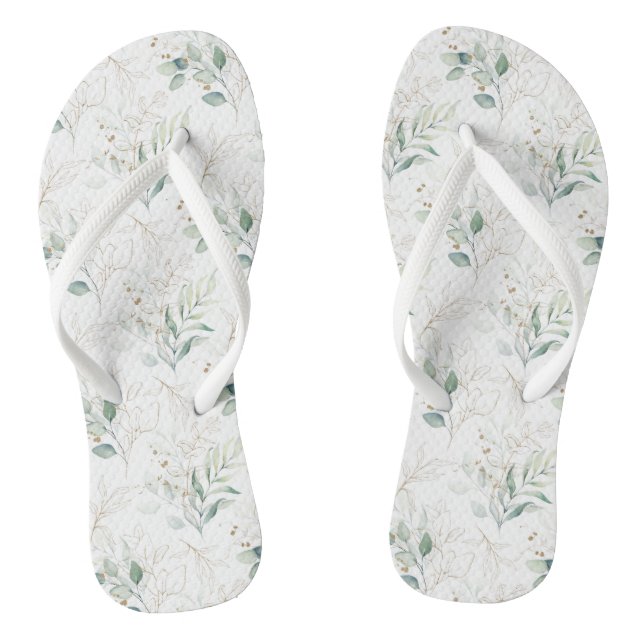 Mint Green Pastel Floral Greenery Pattern Thongs (Footbed)