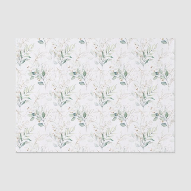 Mint Green Pastel Floral Greenery Pattern Tissue Paper (Front)