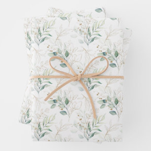 Mint Green Pastel Floral Greenery Pattern Wrapping Paper Sheet