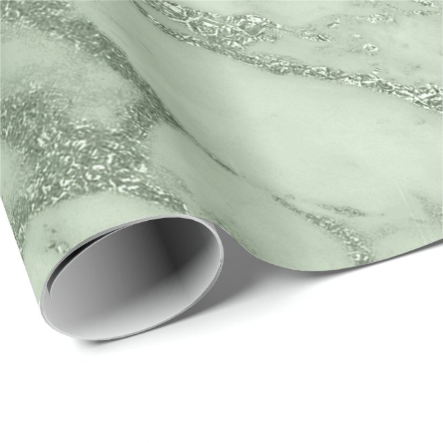 Mint Green Pastel Marble Stone Abstract Metal Lux Wrapping Paper (Roll Corner)