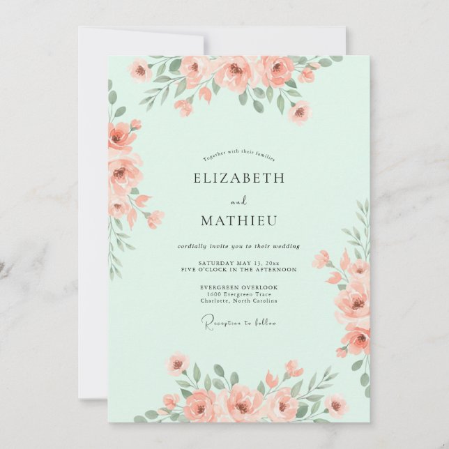 Mint Green Pastel Meadow Wedding Invitation (Front)