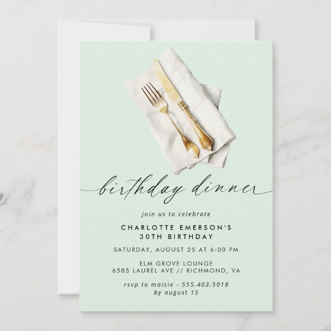 Mint Green Pastel | Modern Simple Birthday Dinner Invitation (Front)