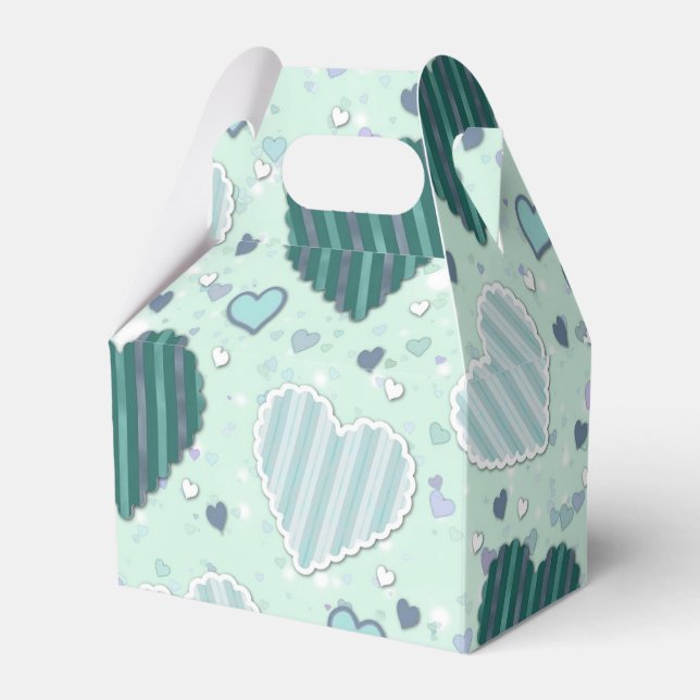 Mint Green Patchwork Hearts Favour Box (Front Side)