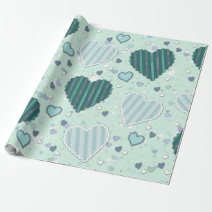 Mint Green Patchwork Hearts Wrapping Paper