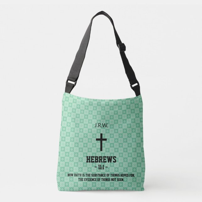 Mint Green Pattern Bible Chapter Verse Christian Crossbody Bag (Front)