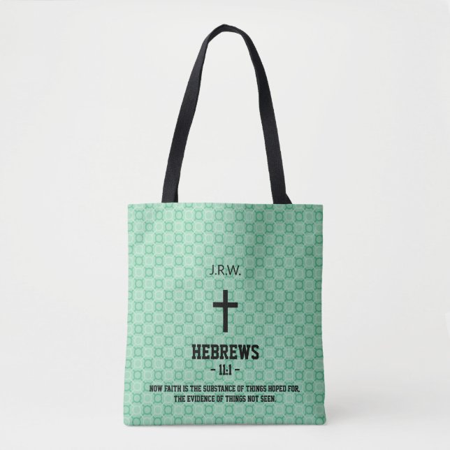 Mint Green Pattern Bible Chapter Verse Christian Tote Bag (Front)