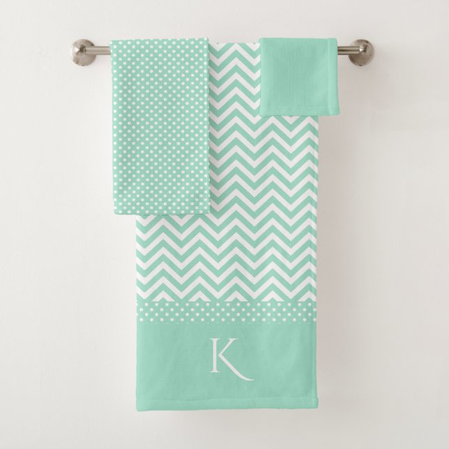 Mint Green Patterned Bath Towel Set (Insitu)