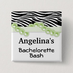 Mint Green Pearls And Ribbon Guest Party Favour 15 Cm Square Badge