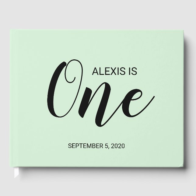 Mint Green Personalised First Birthday Guestbook (Front)