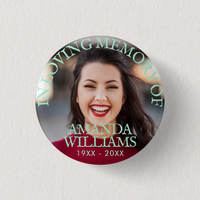Mint Green Personalised Photo Memorial 3 Cm Round Badge (Front)