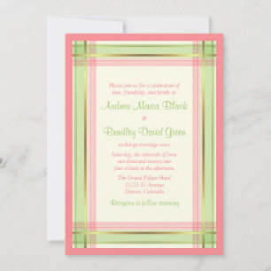 Mint Green Petal Pink Plaid Wedding Invitation
