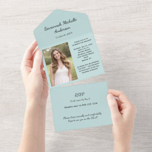 Mint Green Photo Graduation All In One Invitation