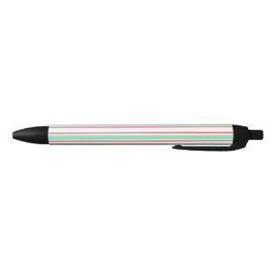 Mint green, pink and white candy stripes black ink pen