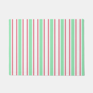 Mint green, pink and white candy stripes doormat