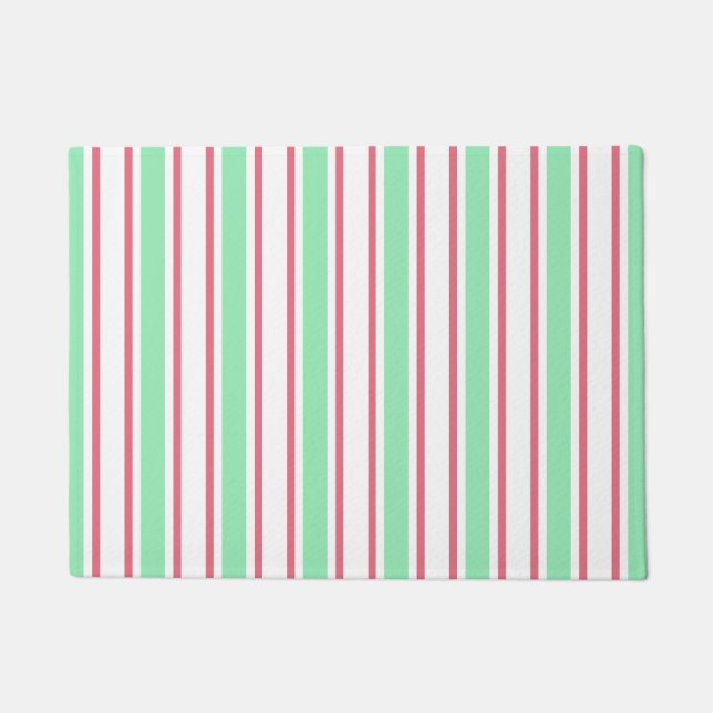 Mint green, pink and white candy stripes doormat (Front)