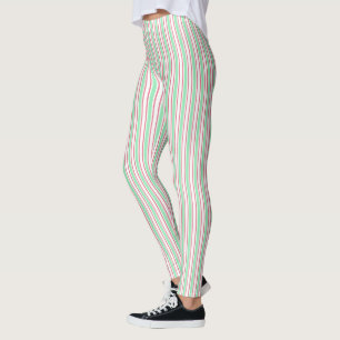 Mint green, pink and white candy stripes leggings