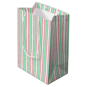 Mint green, pink and white candy stripes medium gift bag