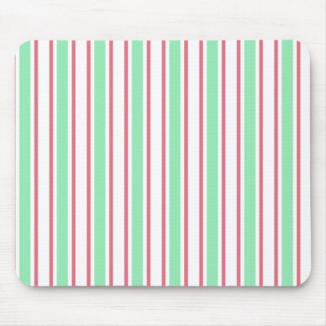 Mint green, pink and white candy stripes mouse pad (Front)
