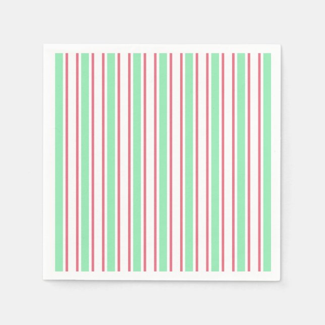 Mint green, pink and white candy stripes napkin (Front)