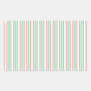 Mint green, pink and white candy stripes rectangular sticker