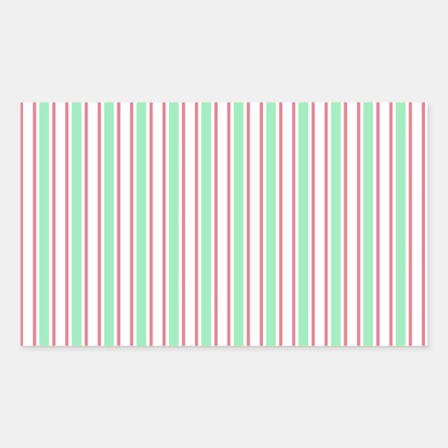Mint green, pink and white candy stripes rectangular sticker (Front)