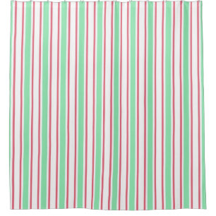 Mint green, pink and white candy stripes shower curtain