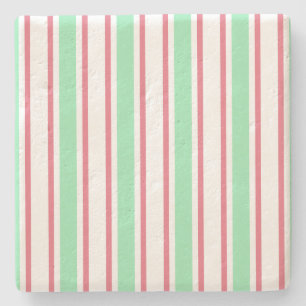 Mint green, pink and white candy stripes stone coaster