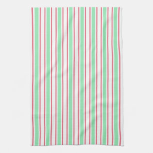 Mint green, pink and white candy stripes tea towel