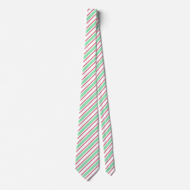 Mint green, pink and white candy stripes tie (Front)
