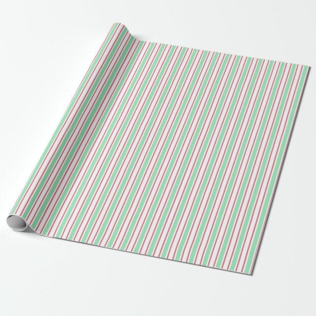 Mint green, pink and white candy stripes wrapping paper (Unrolled)
