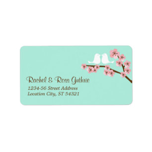 Mint Green & Pink Cherry Blossom Modern Wedding Label