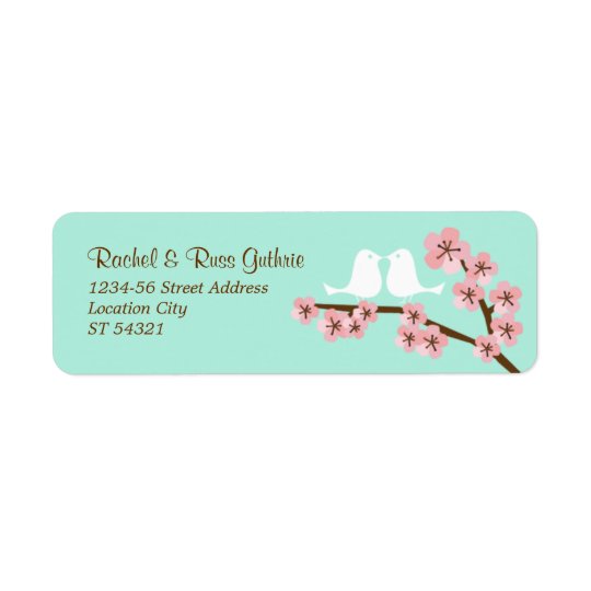 Mint Green & Pink Cherry Blossom Modern Wedding Return Address Label