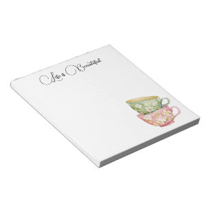 Mint Green Pink Floral Cups Notepad