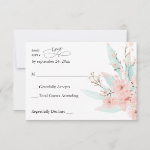 Mint Green & Pink Floral no Meal RSVP 2 Card