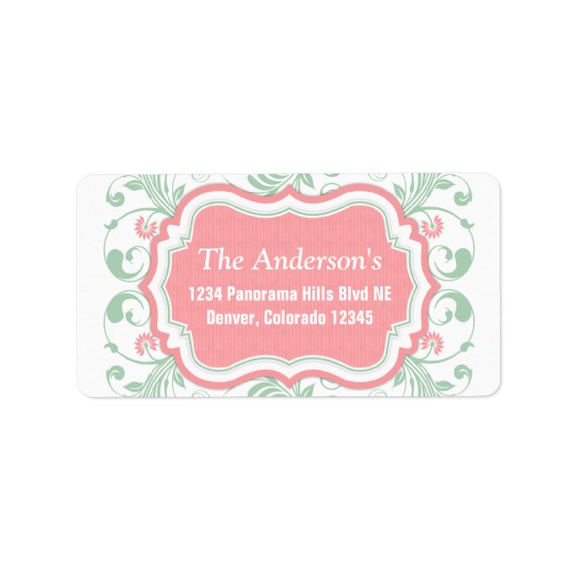 Mint Green Pink Floral Return Address Mailing Label (Front)