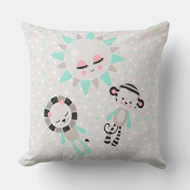 MINT GREEN PINK GRAY & BLACK PLUSH ANIMALS CUSHION (Front)
