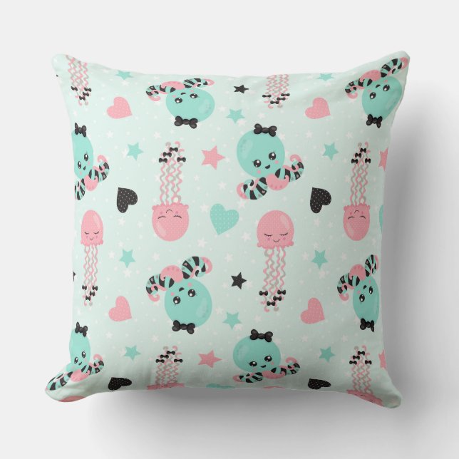 MINT GREEN PINK GRAY & BLACK PLUSH ANIMALS CUSHION (Front)