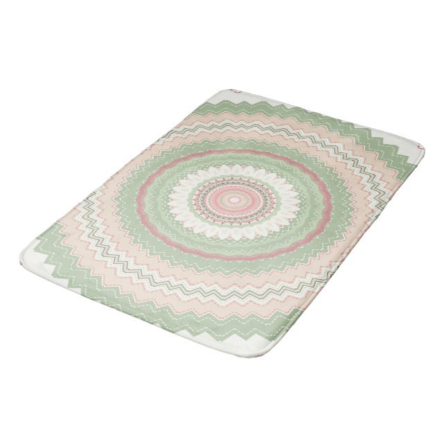 Mint Green Pink Mandala  Bath Mat (Angled)
