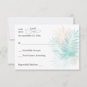 Mint Green & Pink Palm Leaf no Meal RSVP Card