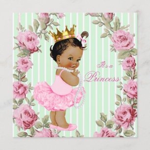 Mint Green Pink Rose Ethnic Ballerina Baby Shower Invitation