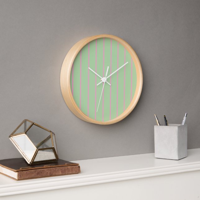 Mint green pink striped minimalist pastel clock (Office)