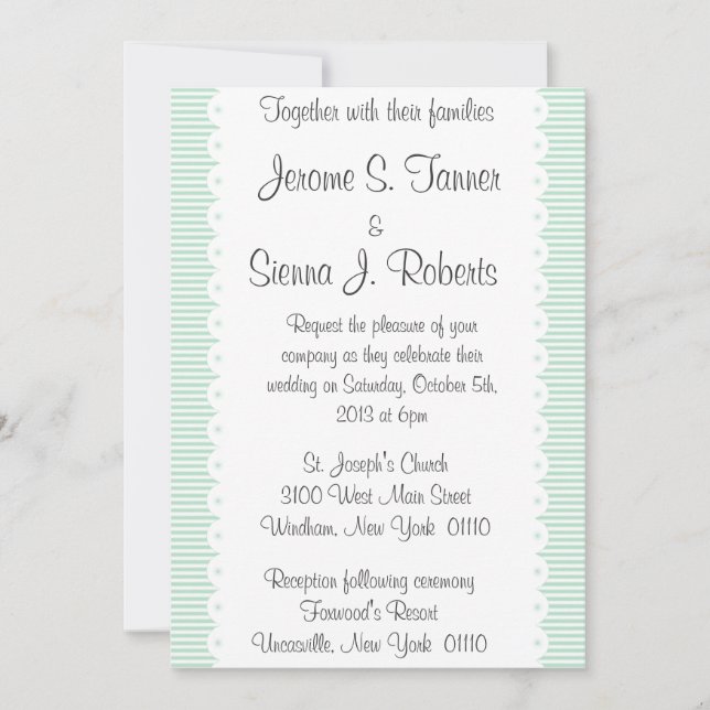 Mint Green Pinstripes Wedding Invitation (Front)